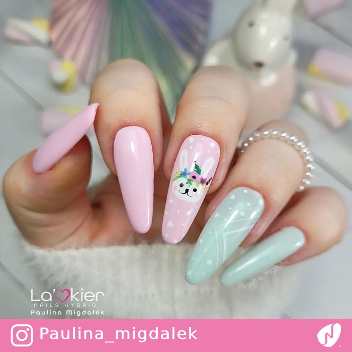 Flower Bunny Almond Nails